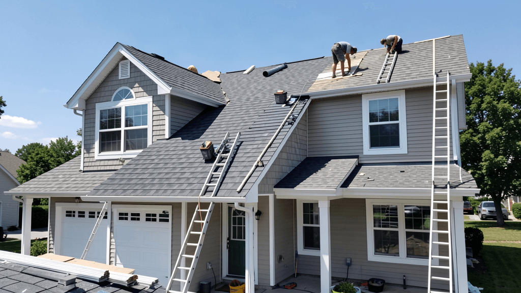 Ridgeline crew replacing a roof in a single day