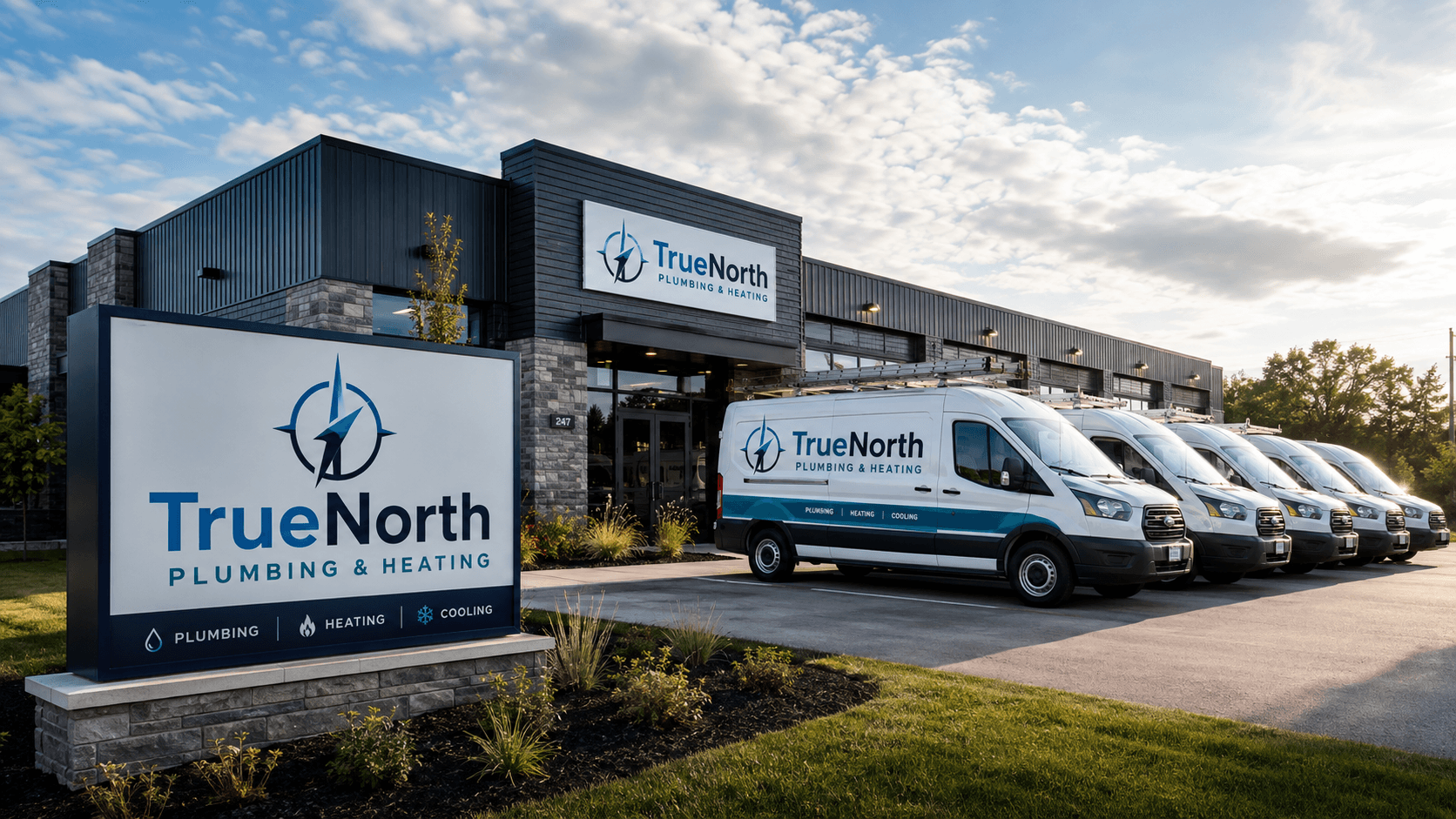 TrueNorth Plumbing & Heating fictional concept homepage — phone-first Lead Machine for plumbing and heating