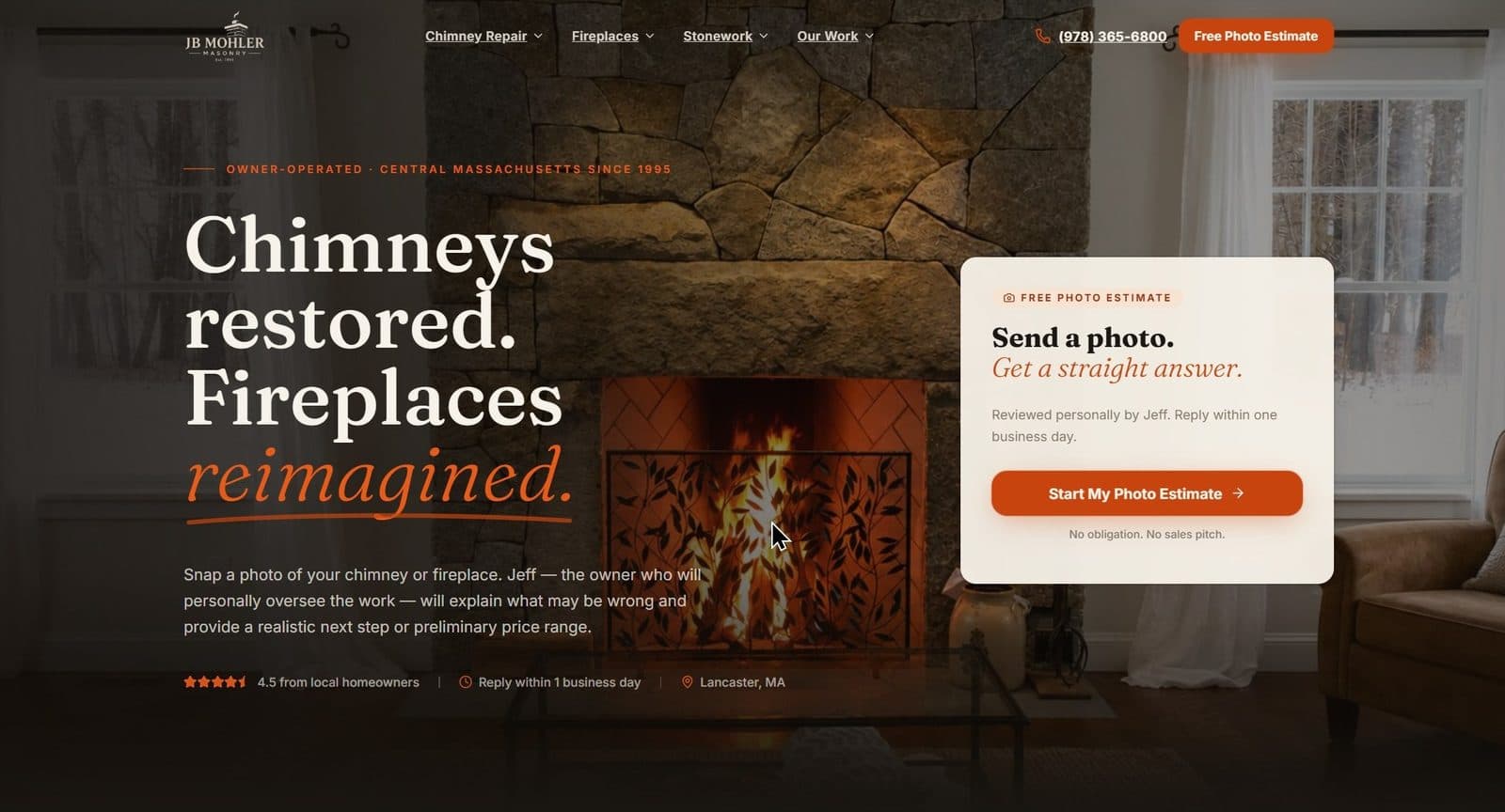 JB Mohler Masonry's current website homepage