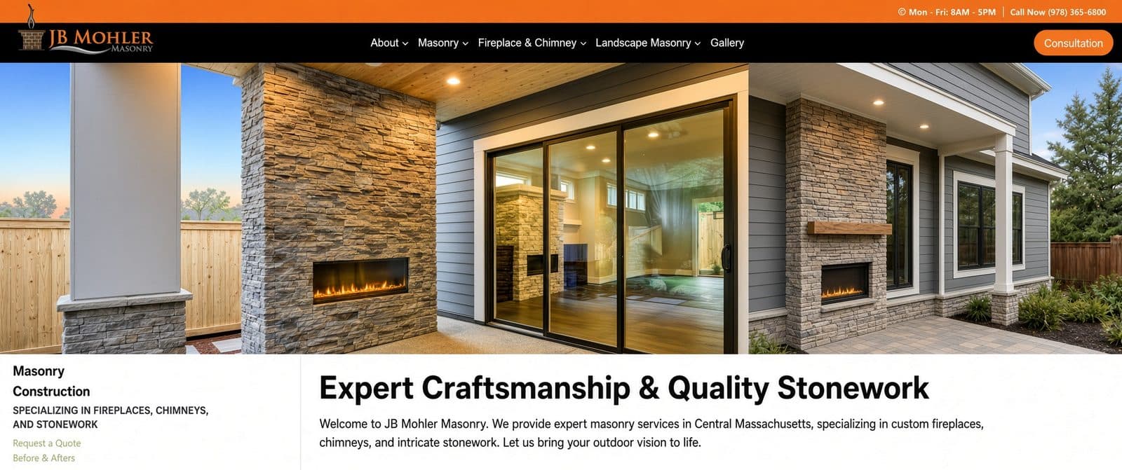 JB Mohler Masonry's old website homepage