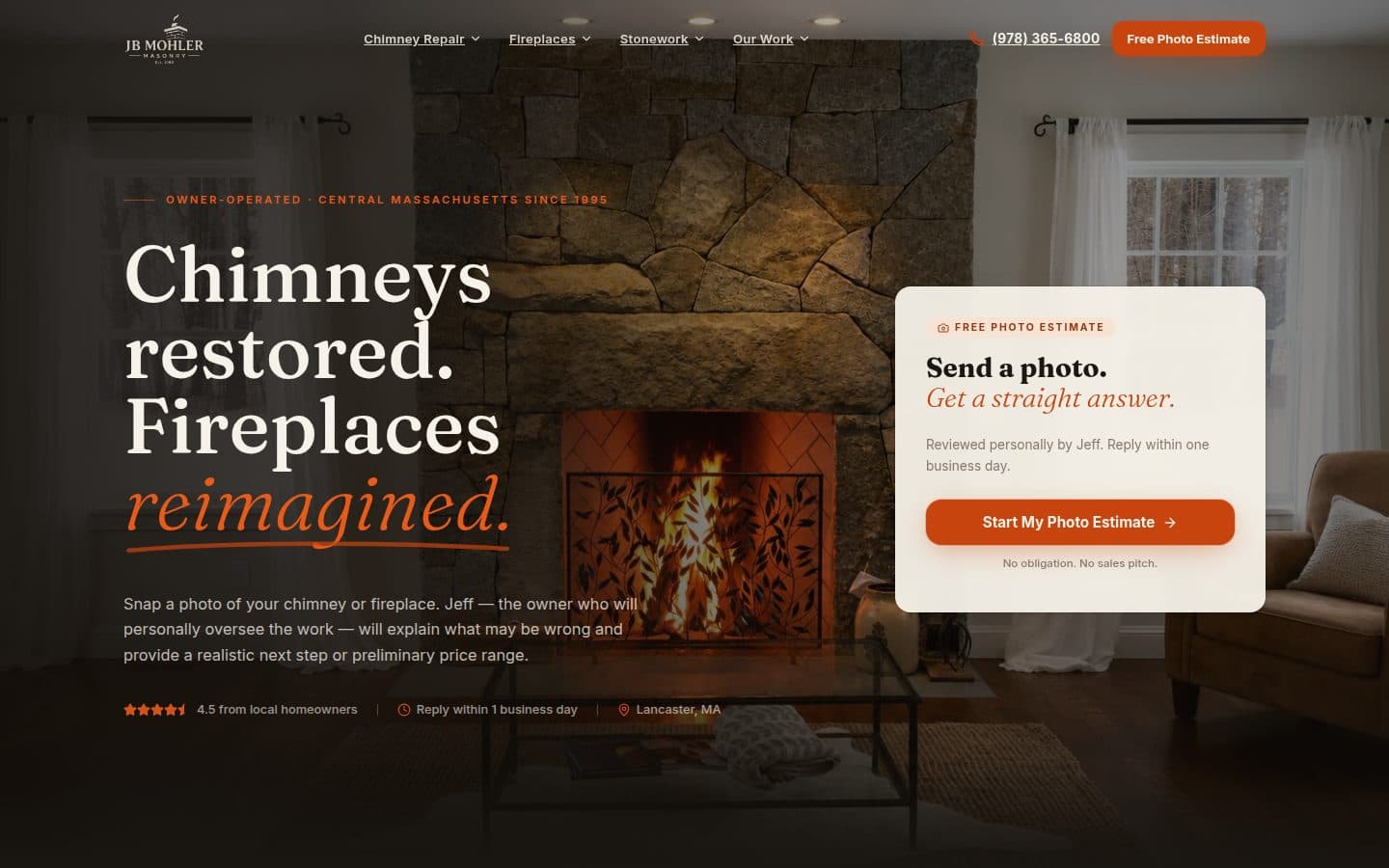 JB Mohler Masonry homepage on a desktop screen